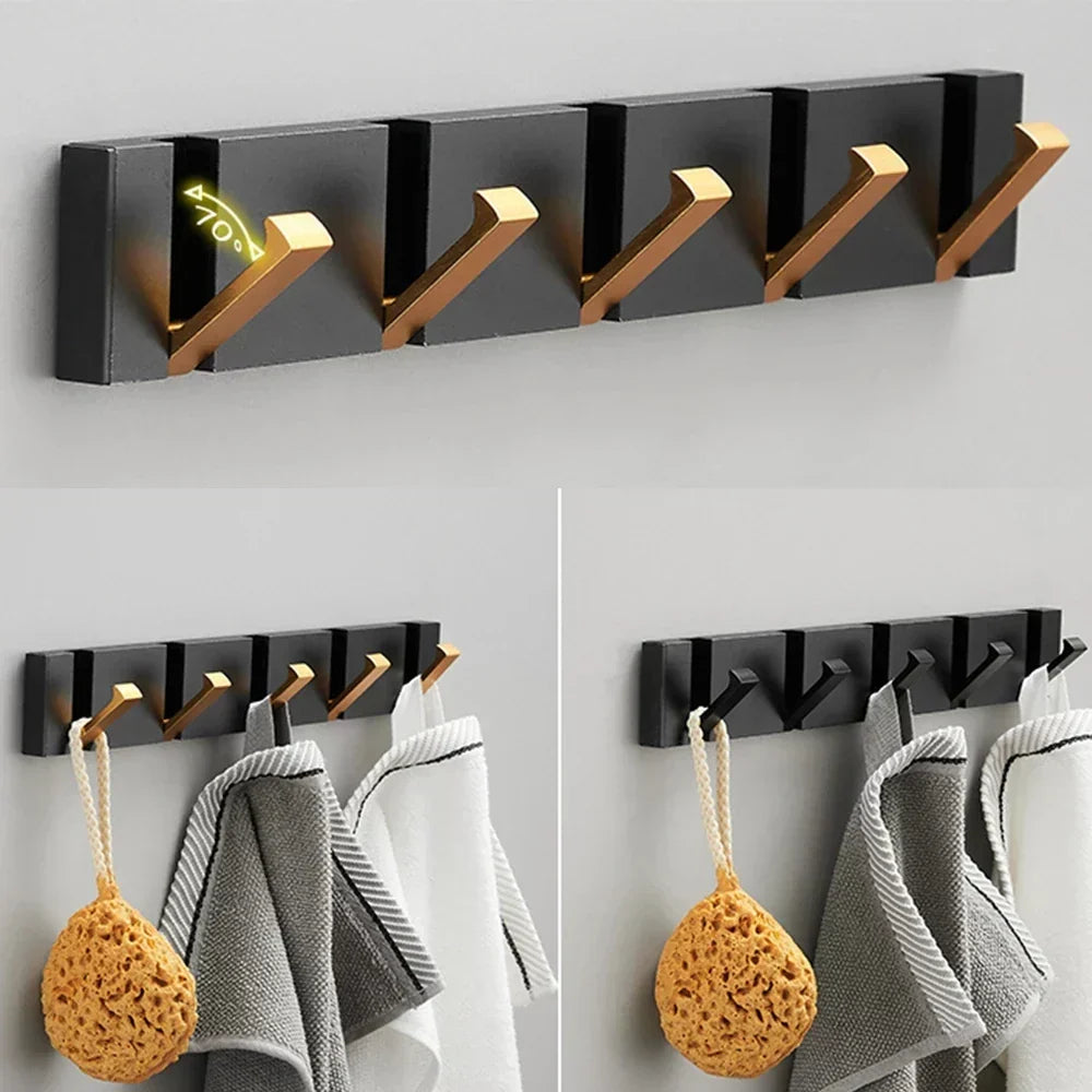 Wall-mounted rack with two folding hooks