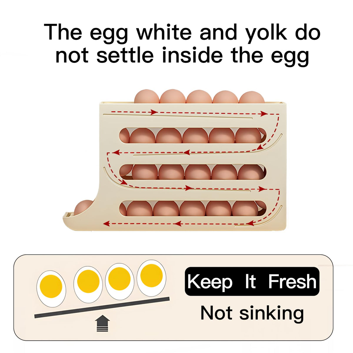 Multi-level refrigerator egg storage box with open front compartments