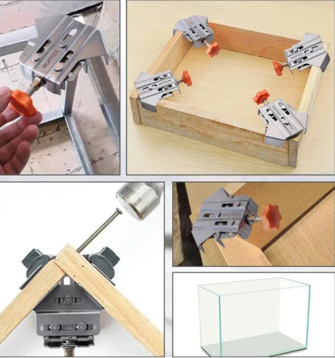 Stainless steel corner bracket with slotted plates and red-orange adjustment knob