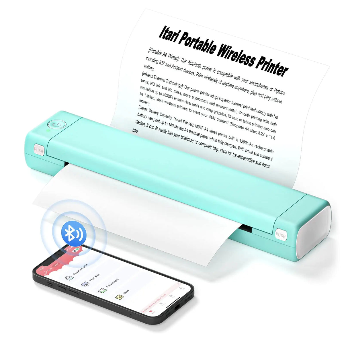Compact paper printer with smartphone printing app
