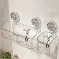 Clear adhesive bathroom storage basket with chrome decorative hook