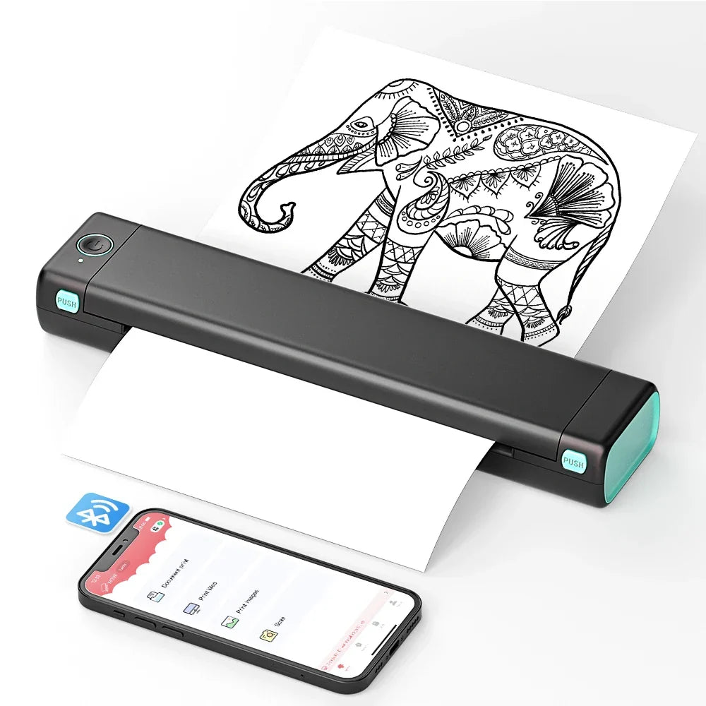Compact paper printer with smartphone printing app
