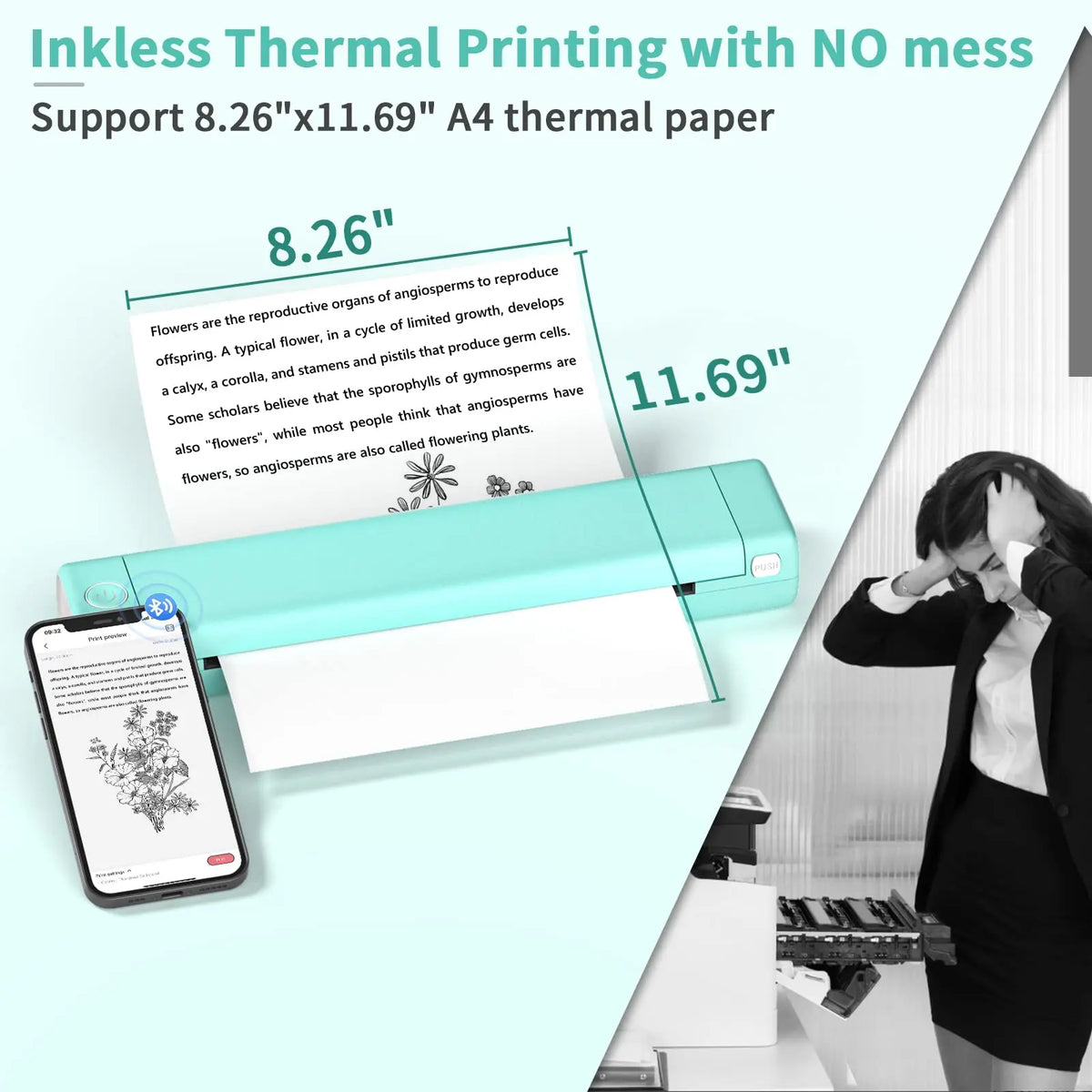 Compact paper printer with smartphone printing app