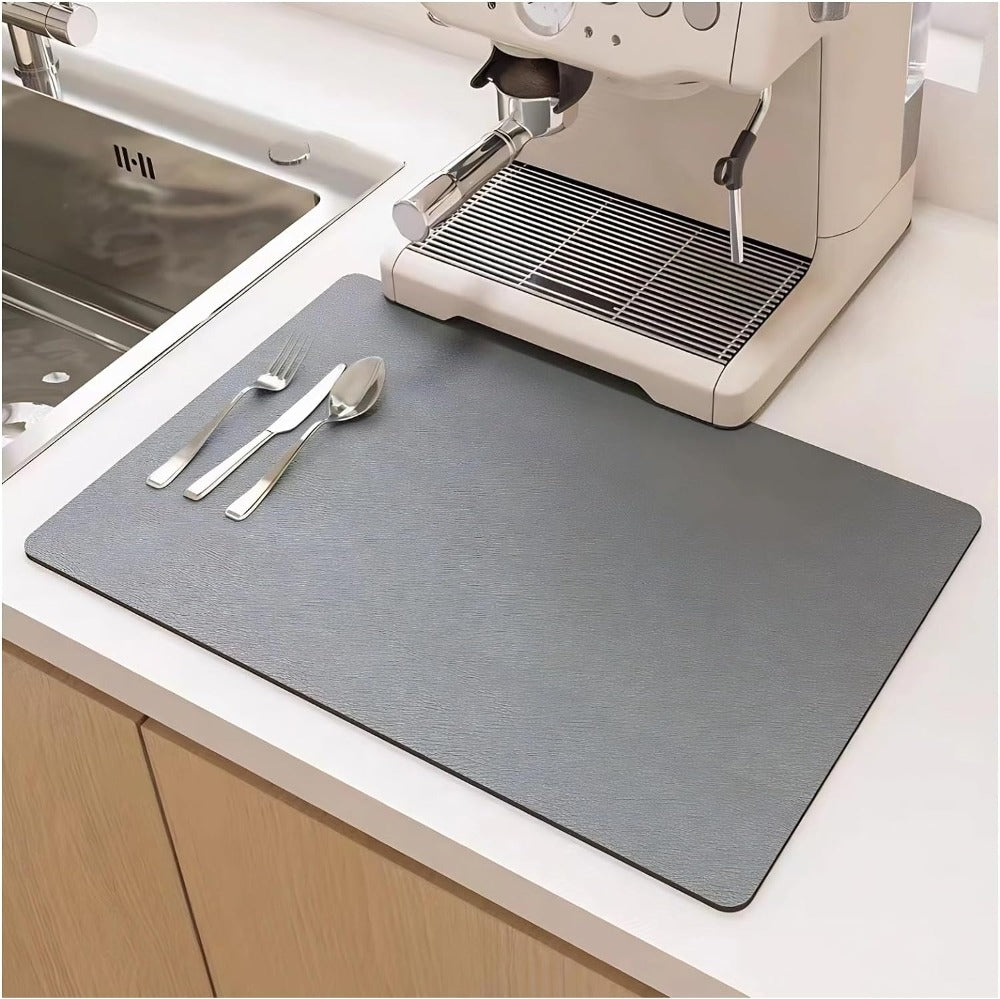 Rectangular textured kitchen mat with rounded corners and dark edging