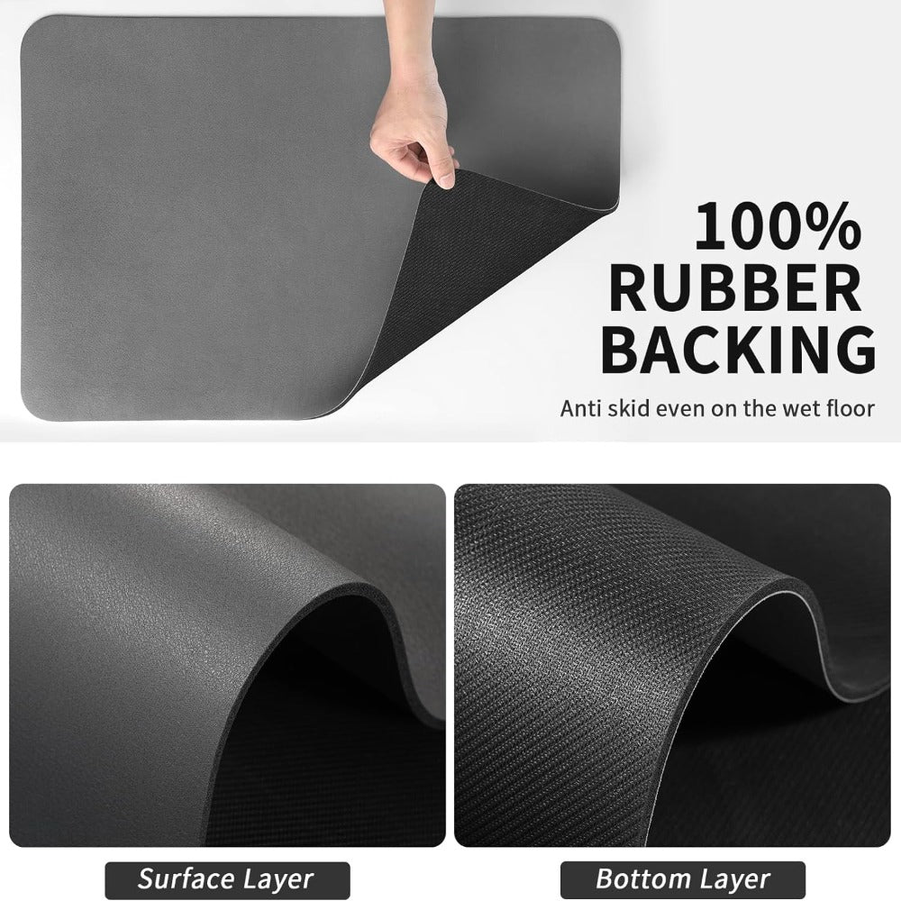 Rectangular textured kitchen mat with rounded corners and dark edging