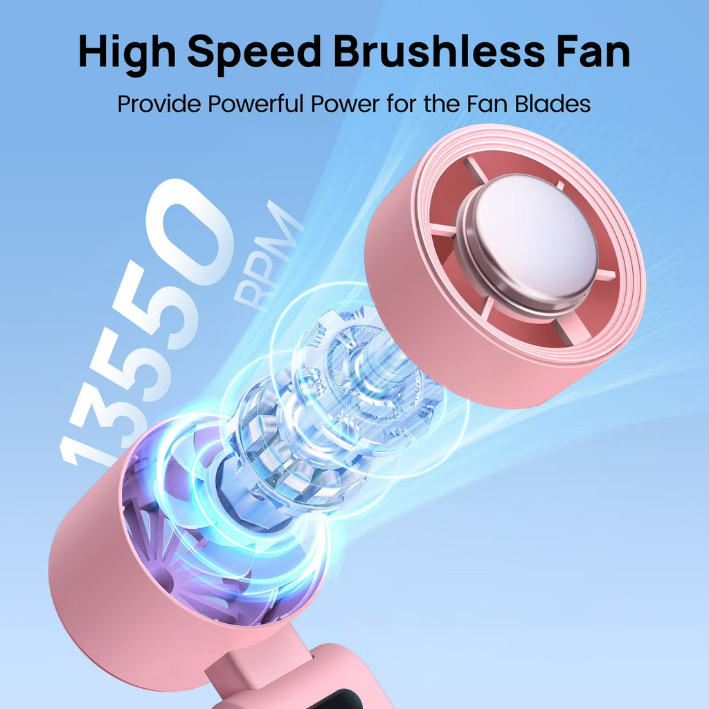 Handheld portable fan with circular fan head, digital display and wrist strap