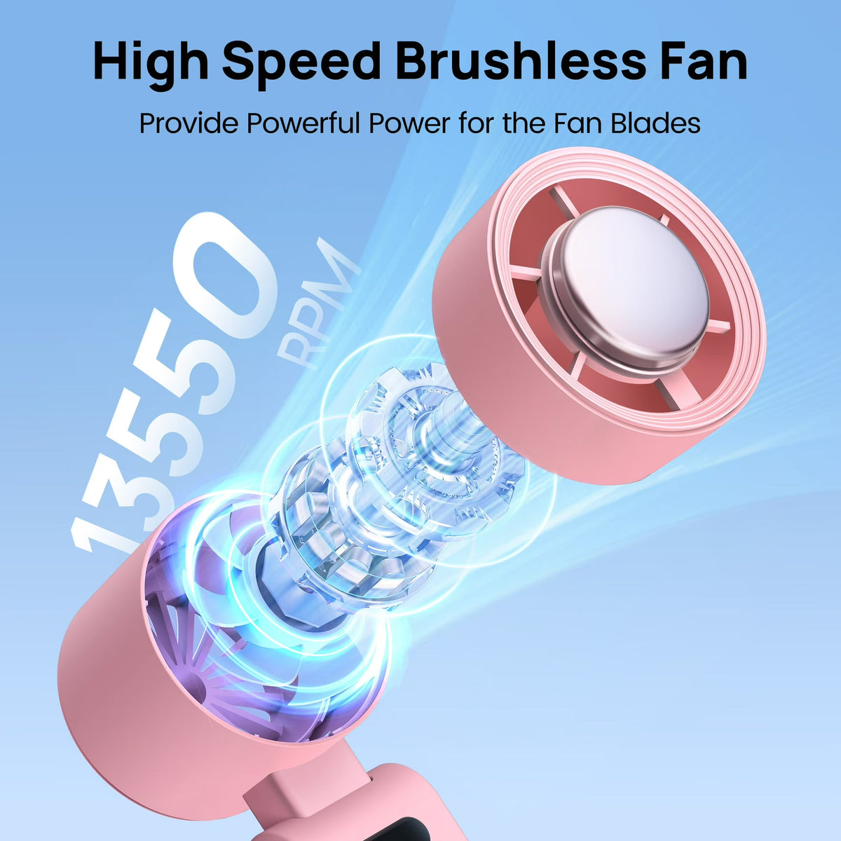 Handheld portable fan with circular fan head, digital display and wrist strap