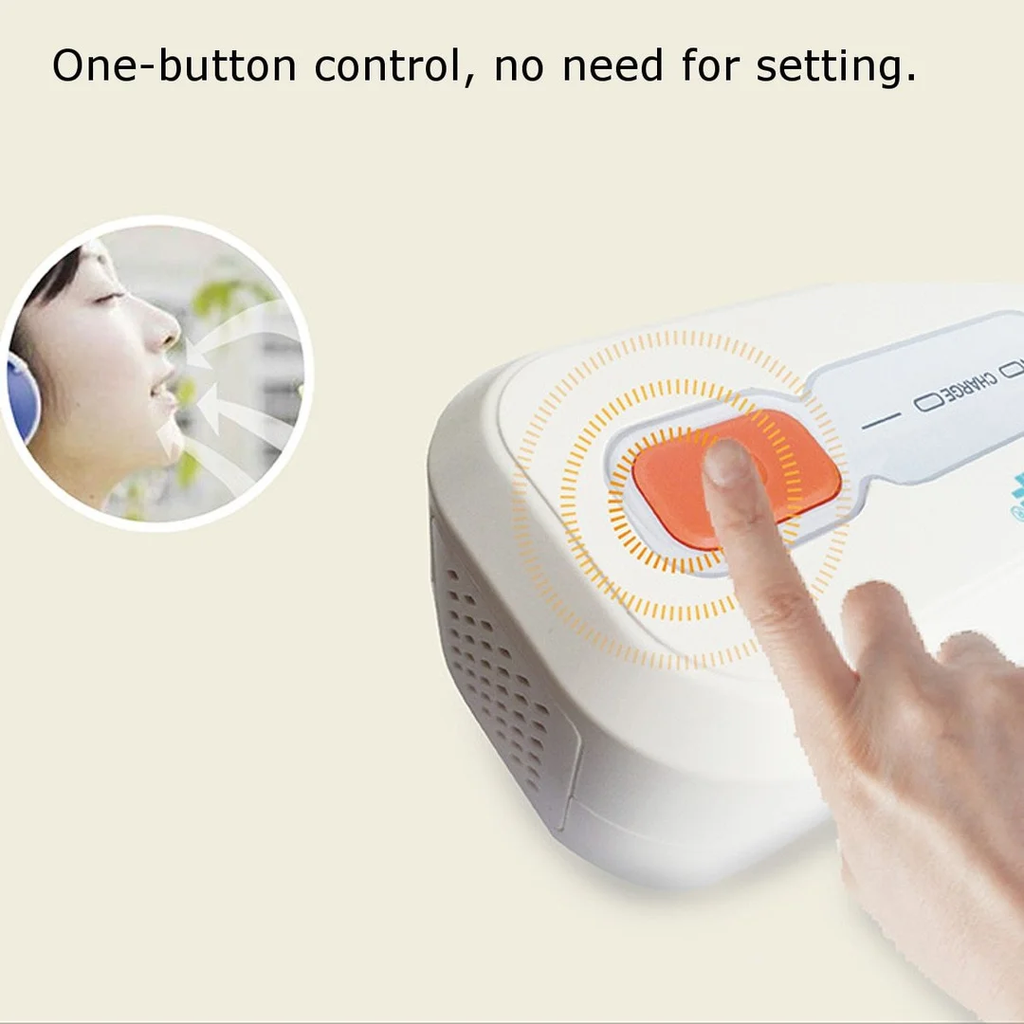 White ozone-based CPAP cleaning system with orange control button and connected hose