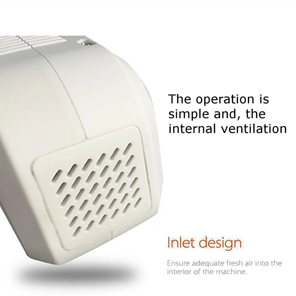 White ozone-based CPAP cleaning system with orange control button and connected hose