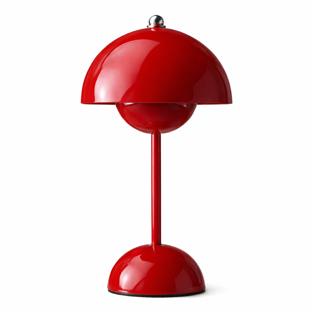 Wireless table lamp with a rounded dome shade and glossy finish