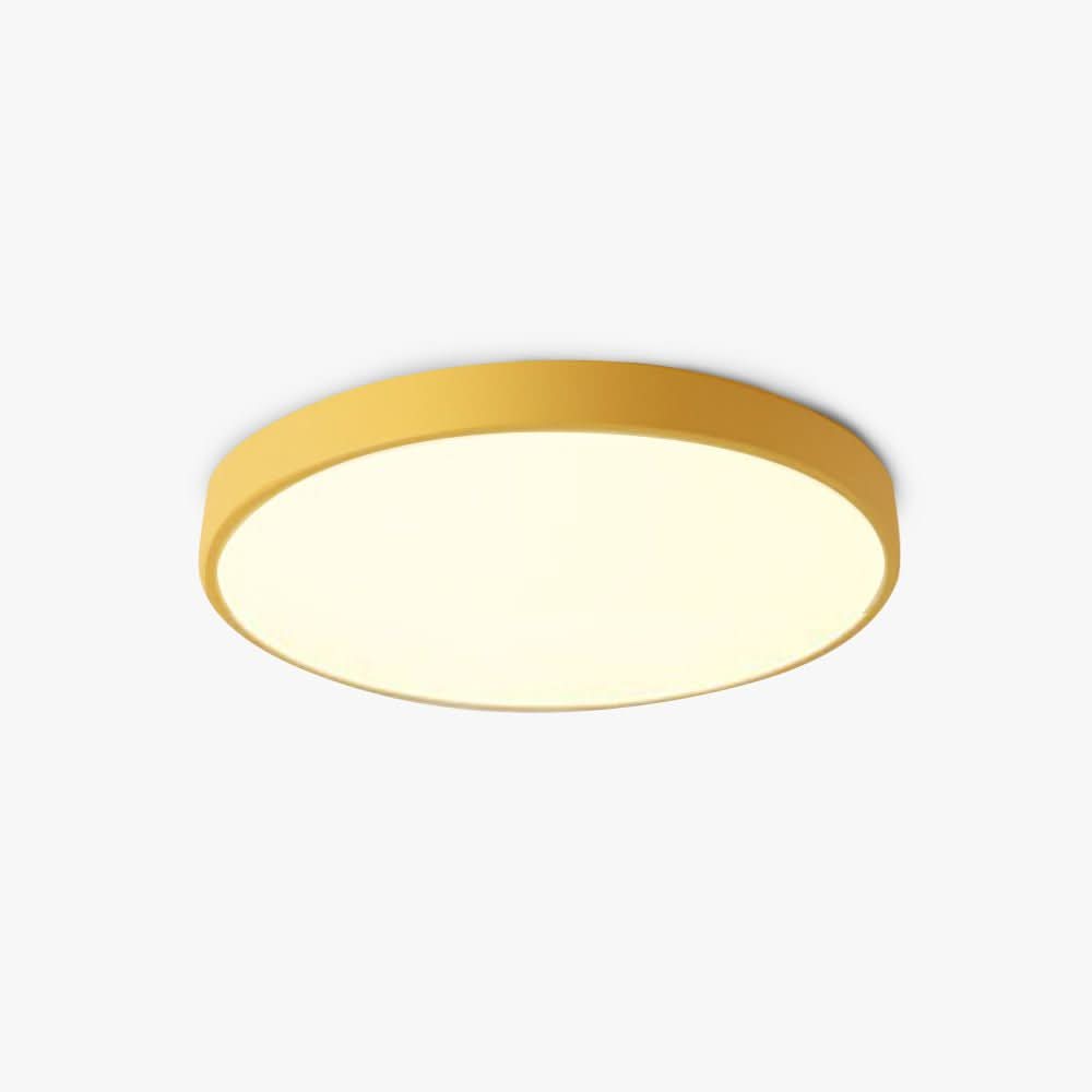 Round flush-mount LED ceiling light with a wide white diffuser panel