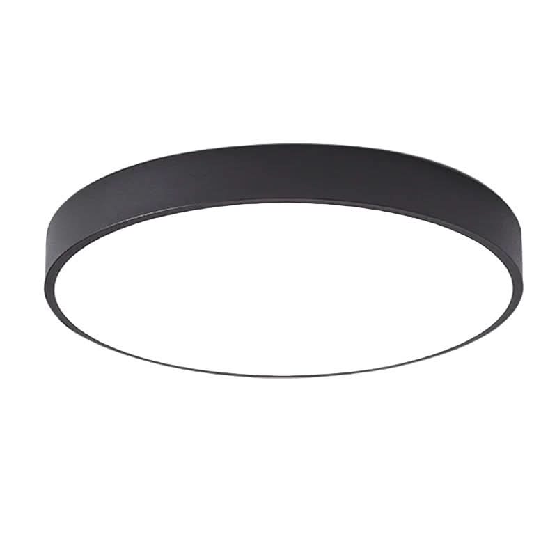 Round flush-mount LED ceiling light with a wide white diffuser panel