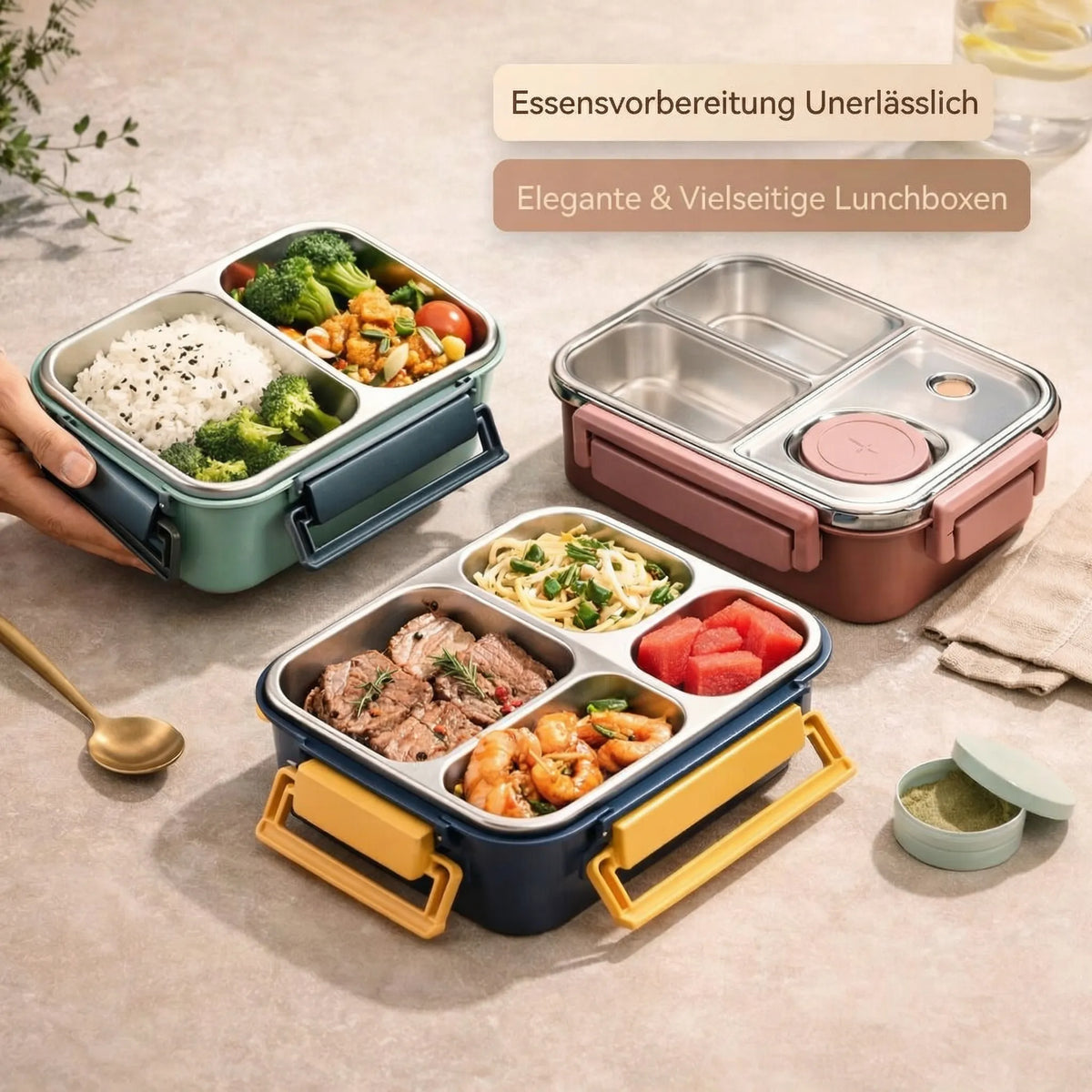 Divided food container with separate sections and transparent lid
