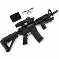 M4A1 style gel blaster with tactical sight, goggles and gel bead tray