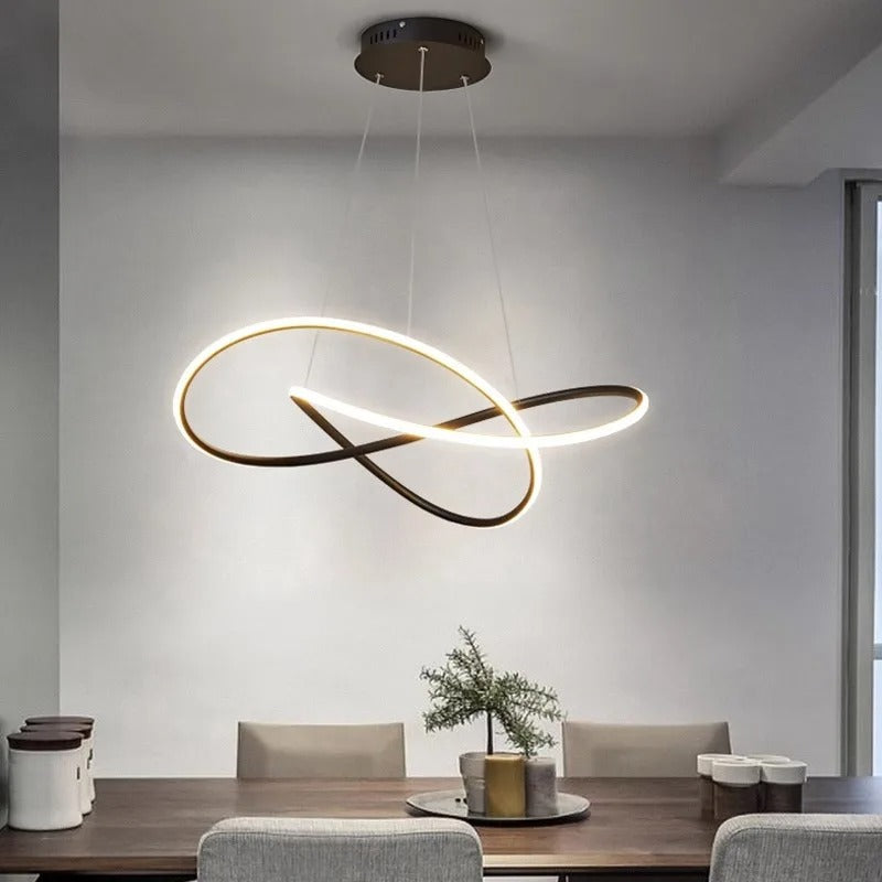 Pendant ceiling light with an illuminated interwoven clover loop design