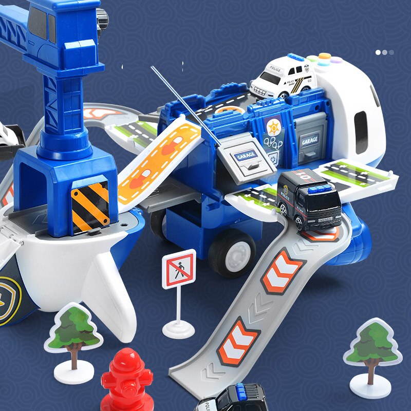 Aircraft playset with mini vehicles, ramps, crane and road accessories