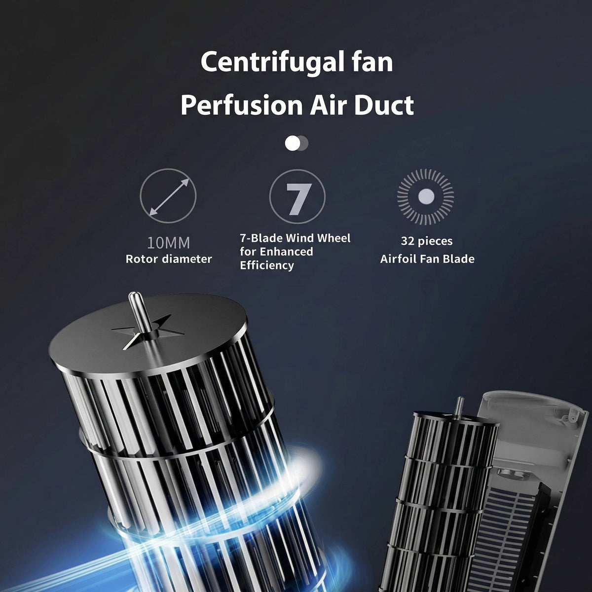 Grey tower air cooler with front vents and circular base