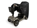 Black cover fitted over a mobility scooter with reflective side strip