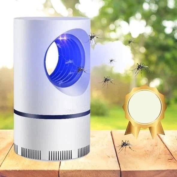 White cylindrical insect trap with blue light and USB cable