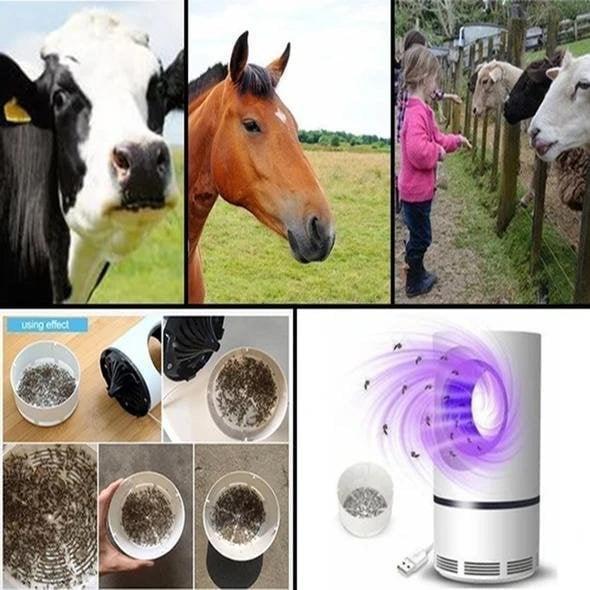 White cylindrical insect trap with blue light and USB cable