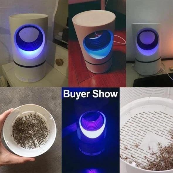 White cylindrical insect trap with blue light and USB cable