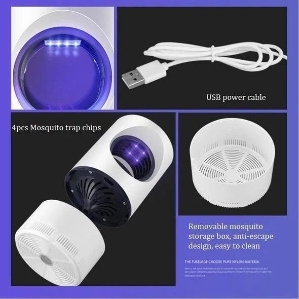 White cylindrical insect trap with blue light and USB cable
