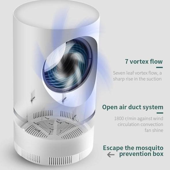 White cylindrical insect trap with blue light and USB cable