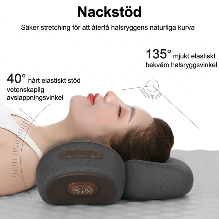 Grey 3-in-1 neck massage pillow with orange trim and padded side supports