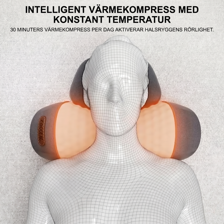 Grey 3-in-1 neck massage pillow with orange trim and padded side supports