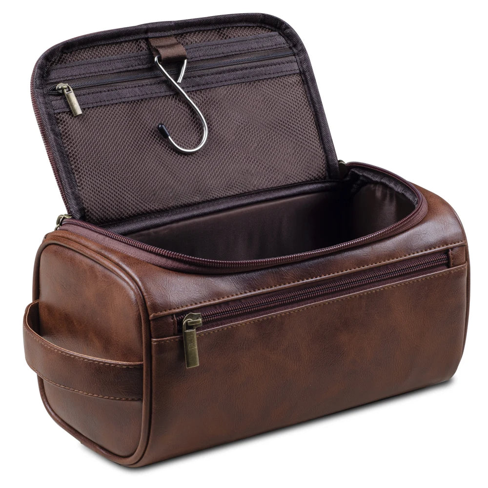 Toiletry bag with multiple zipped compartments, mesh pocket and hanging hook