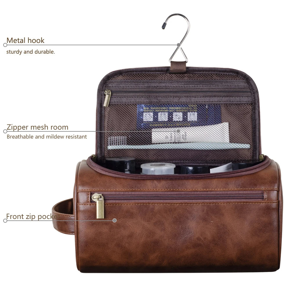 Toiletry bag with multiple zipped compartments, mesh pocket and hanging hook