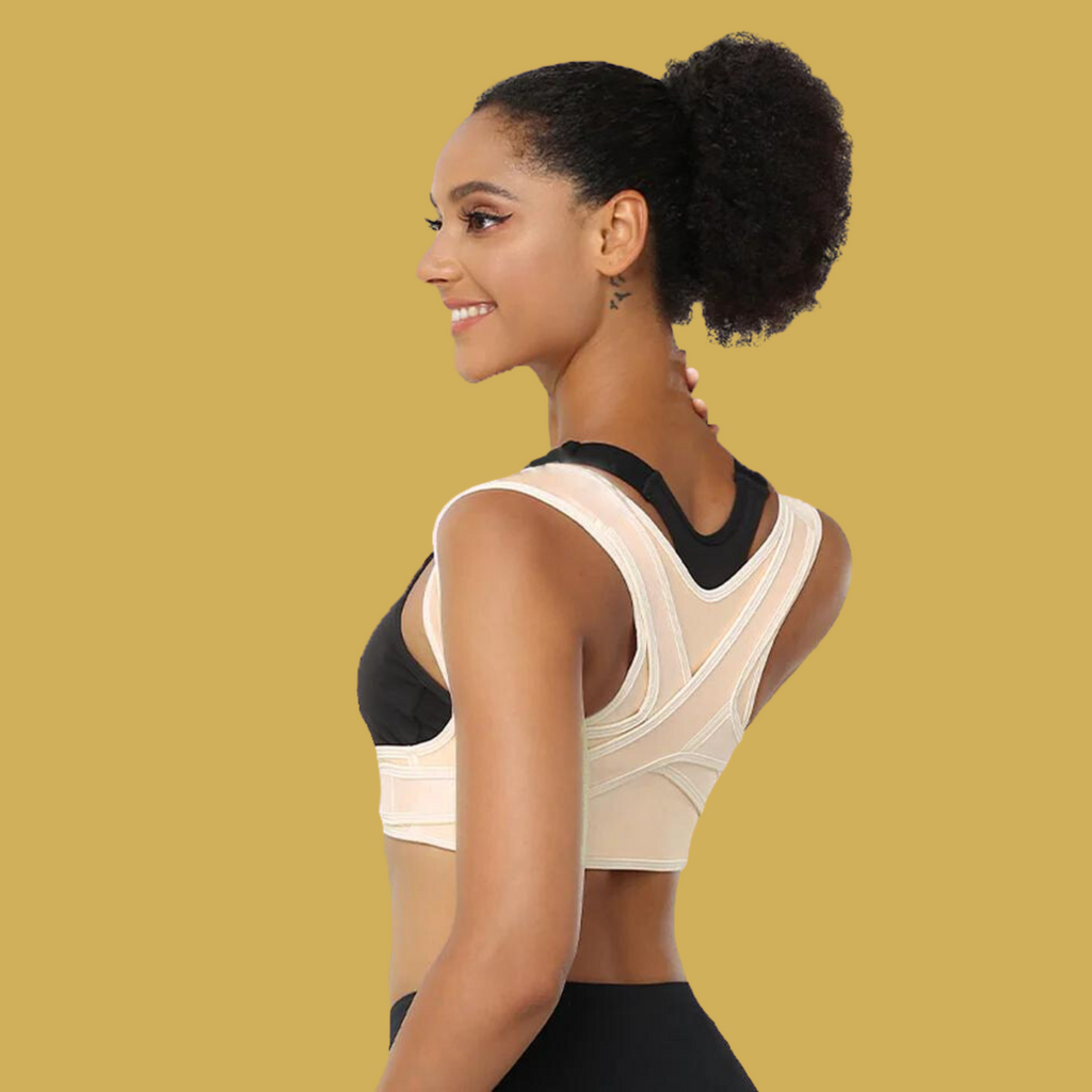 Cross-back posture corrector with shoulder straps and front fastening straps