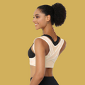 Cross-back posture corrector with shoulder straps and front fastening straps