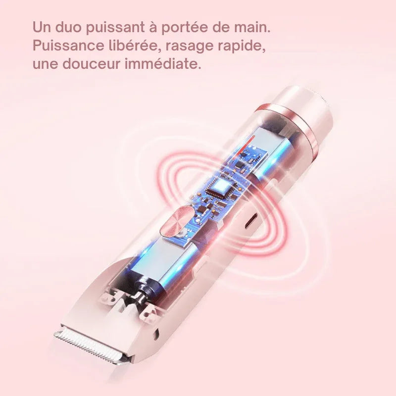 Compact electric handheld hair remover with integrated grooming head