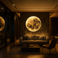 Round moon-effect wall light with realistic lunar surface design