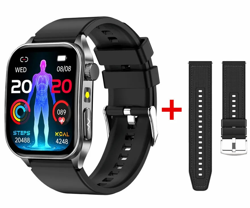 Digital smart watch with rectangular display and separate replacement strap