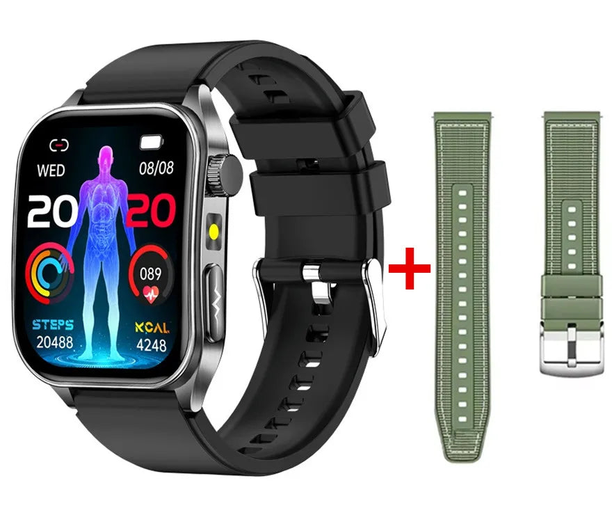 Digital smart watch with rectangular display and separate replacement strap