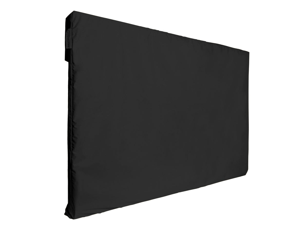 Black full outdoor television cover with front flap and remote pocket