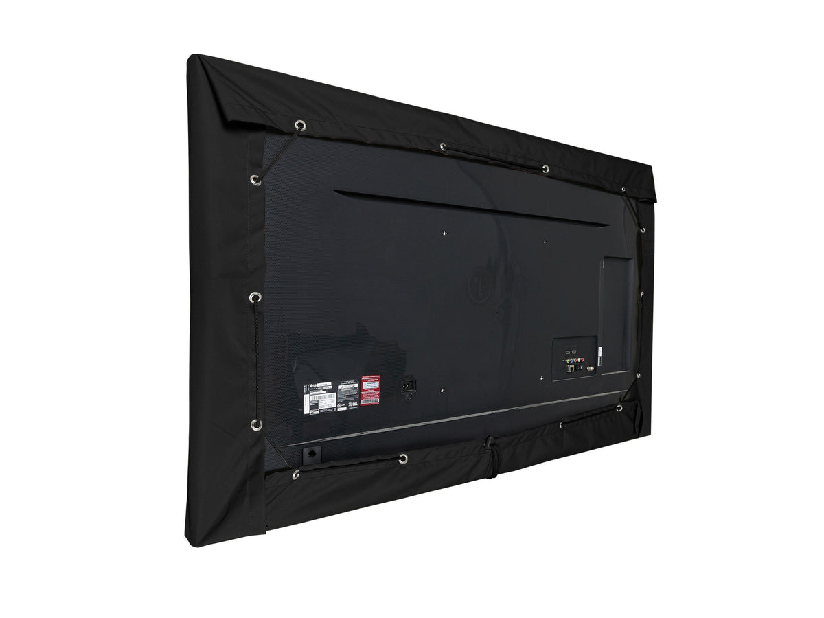Black half outdoor TV cover with eyelets and fastening cords