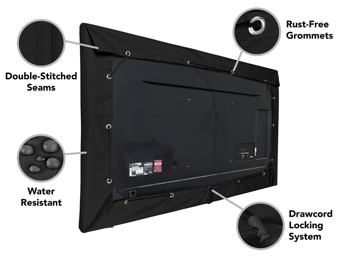 Black half outdoor TV cover with eyelets and fastening cords