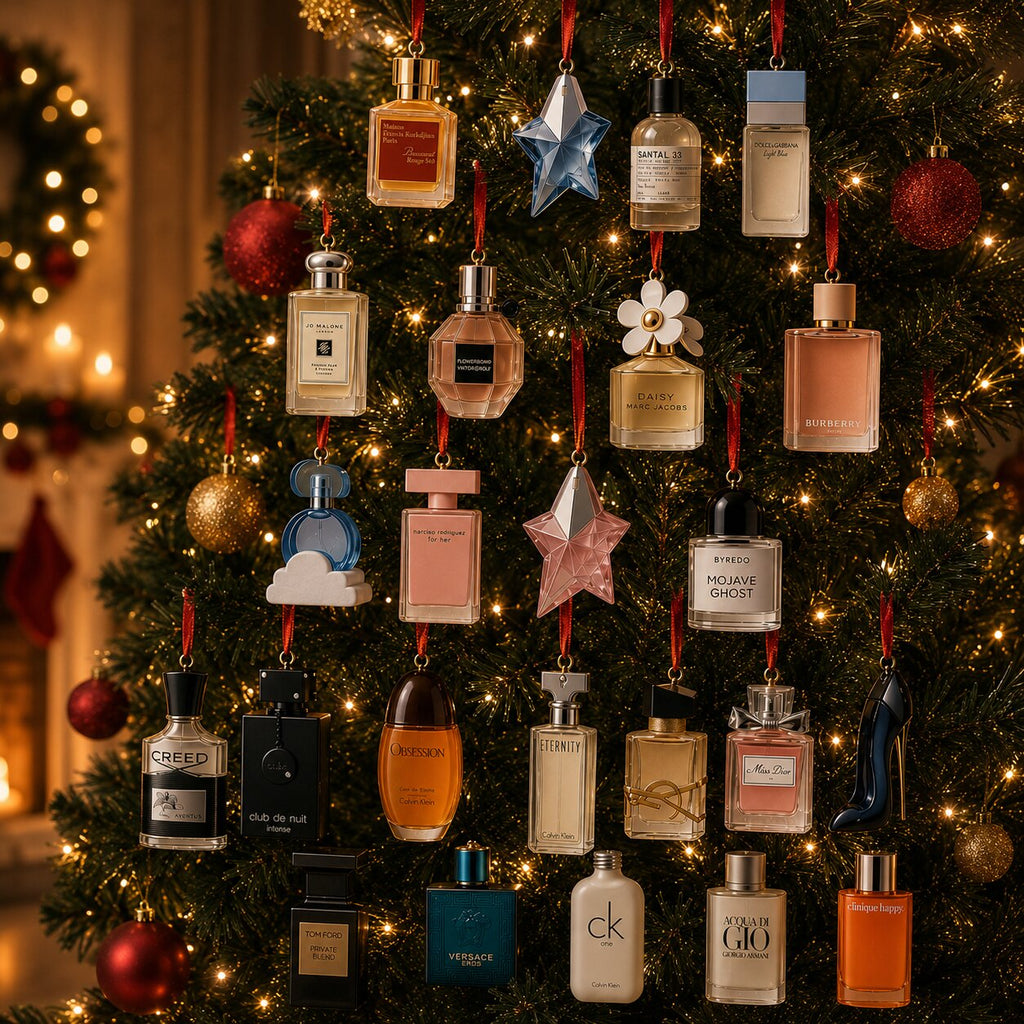 Red 2026 perfume advent calendar with gold detailing and ribbon bows