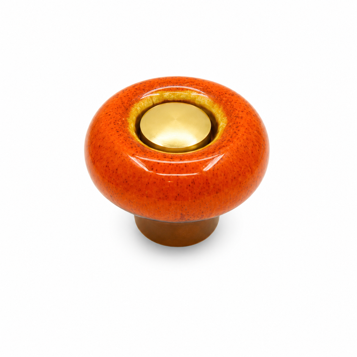 Round glazed ceramic cabinet knob with a contrasting base and central cap