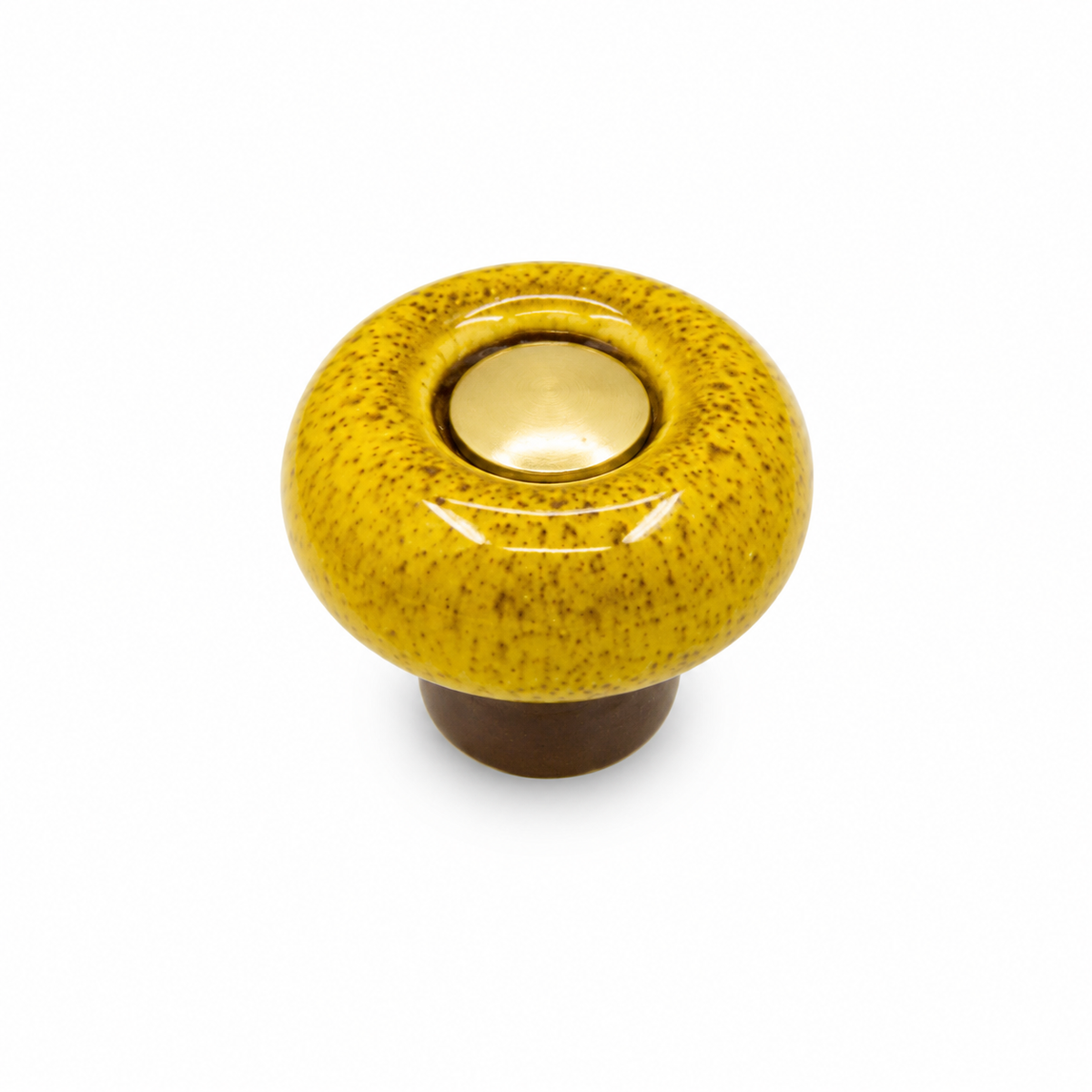 Round glazed ceramic cabinet knob with a contrasting base and central cap