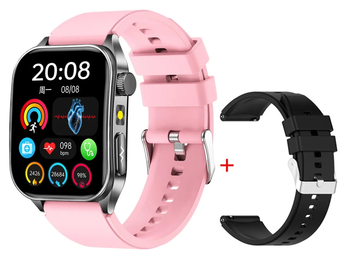 Digital smart watch with rectangular display and separate replacement strap