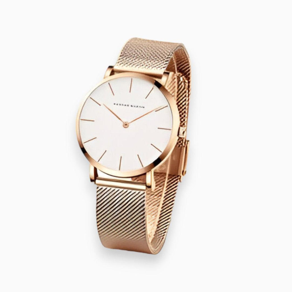 Analogue watch with round dial and textured mesh-style strap