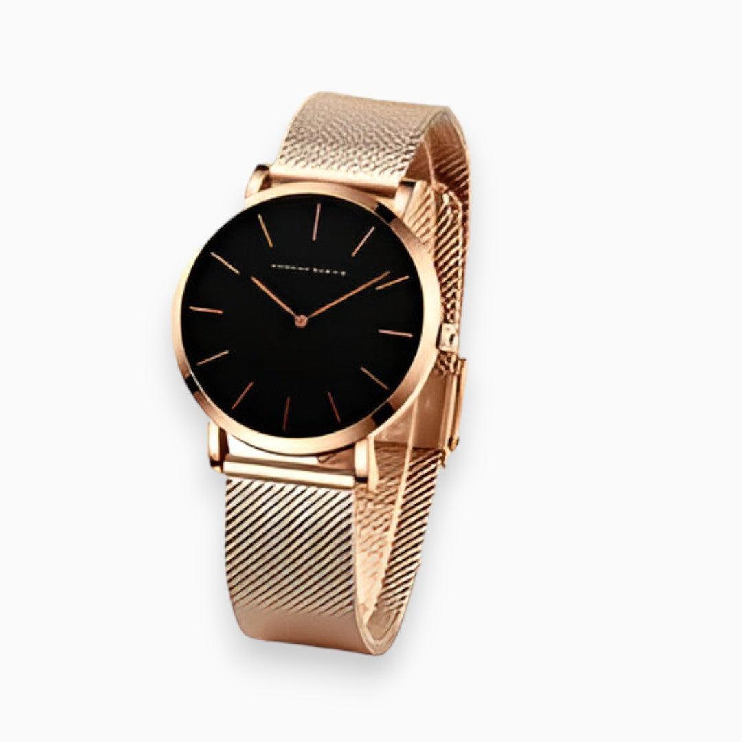 Analogue watch with round dial and textured mesh-style strap