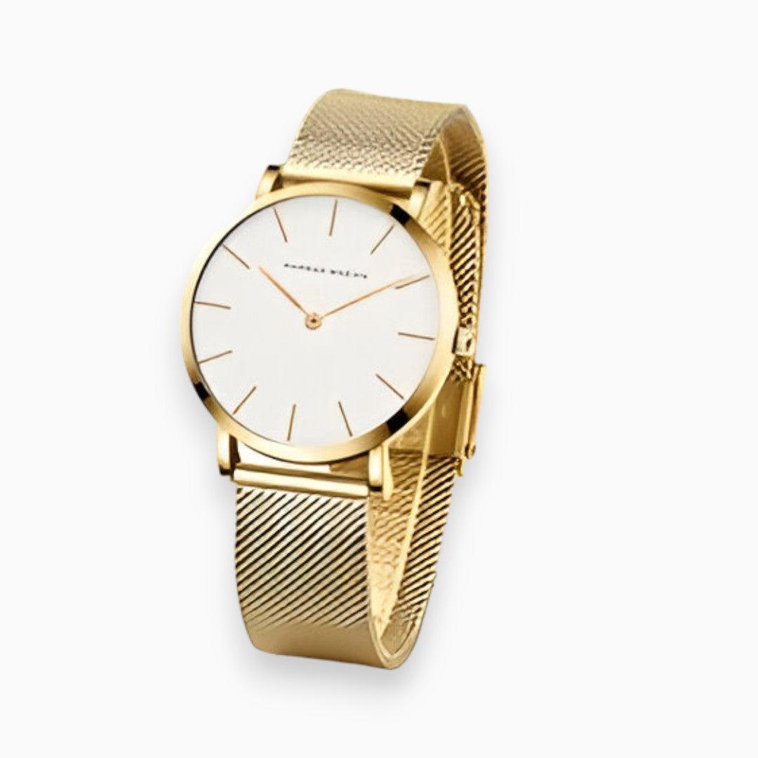 Analogue watch with round dial and textured mesh-style strap