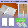 White hands-free flat mop with long handle and soft mop pads