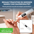 White rechargeable electric nail trimmer with digital display and interchangeable filing attachments