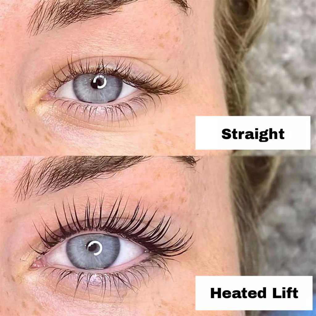 Two white handheld lash lift curlers with textured metal tips